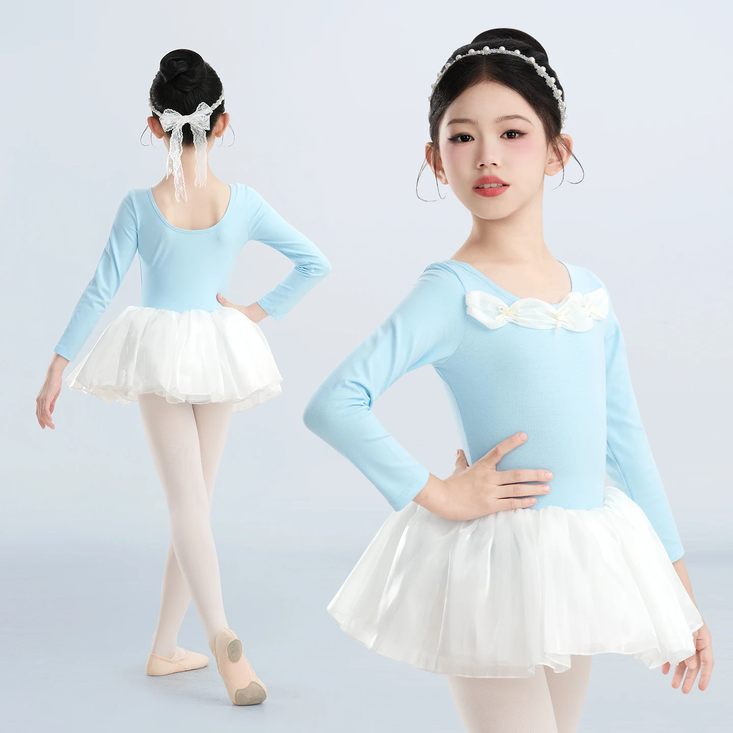 Robe Tutu de Ballet pour filles, jupe bouffante en Organza papillon, jupe en maille, manches longues bouffantes, Costumes de justaucorps de danse et de gymnastique pour enfants
