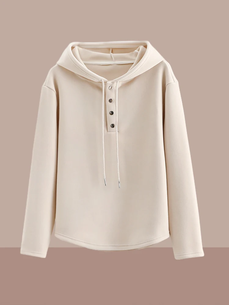 

Spring 2026 Women's Fashionable Long Sleeve Cotton T-Shirt Hoodie Loose Fit Comfortable Korean Style Regular Length Color