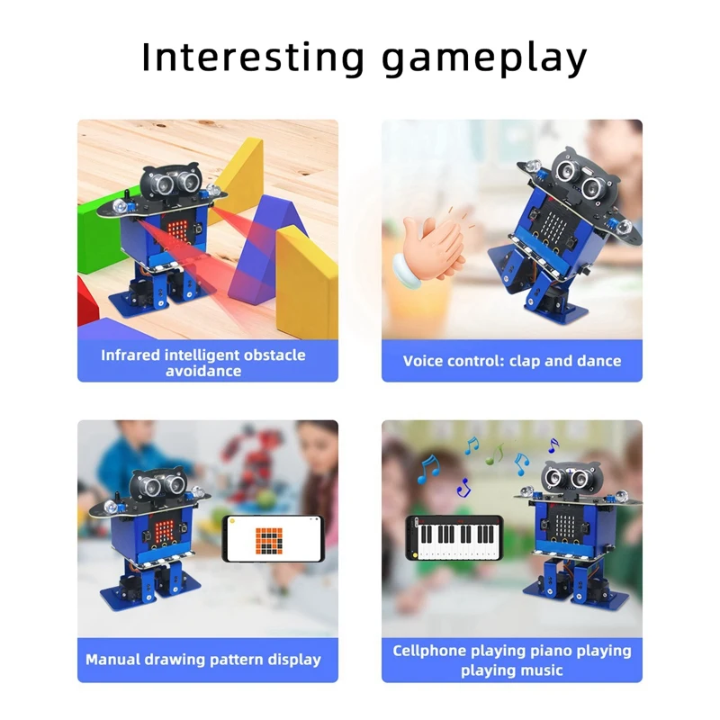 Happybot روبوت قابل للبرمجة ، Mixly Plus XR ، Scratch Biped Walking ، موسيقى الرقص Micro:Bit تطبيق اللوحة الأم