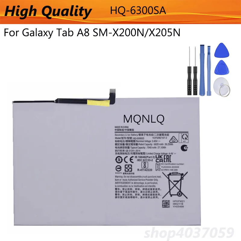 Battery HQ-6300SA Battery For Galaxy Tab A8 SM-X200N/X205N Batteries +Tools