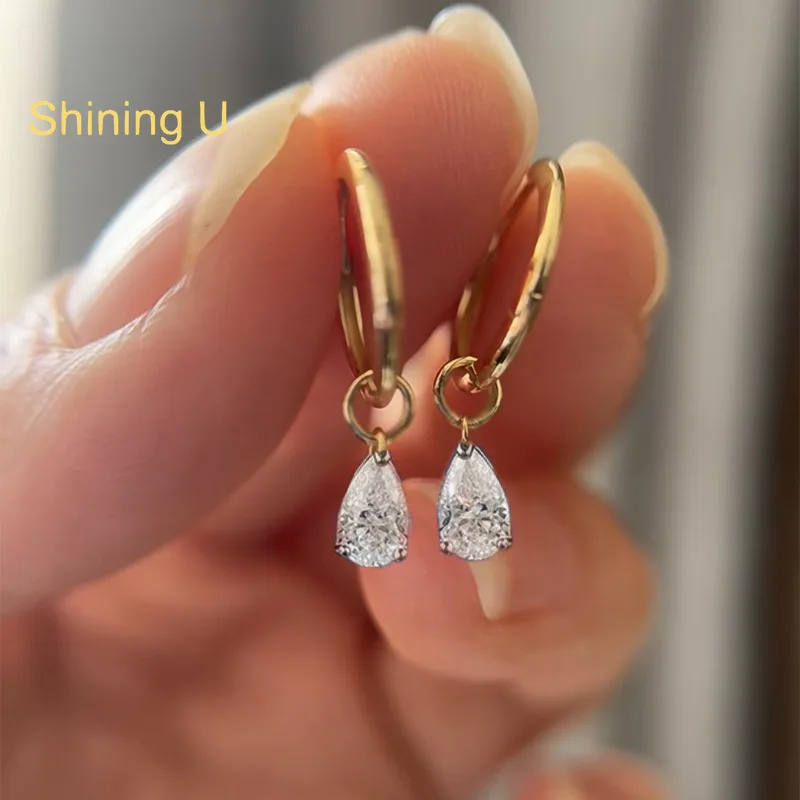Серьги-подвески Shining U из позолоченного серебра 925 пробы, 5*7 мм, грушевидной огранки, для женщин, ювелирные изделия, оптовая продажа для свадеб.