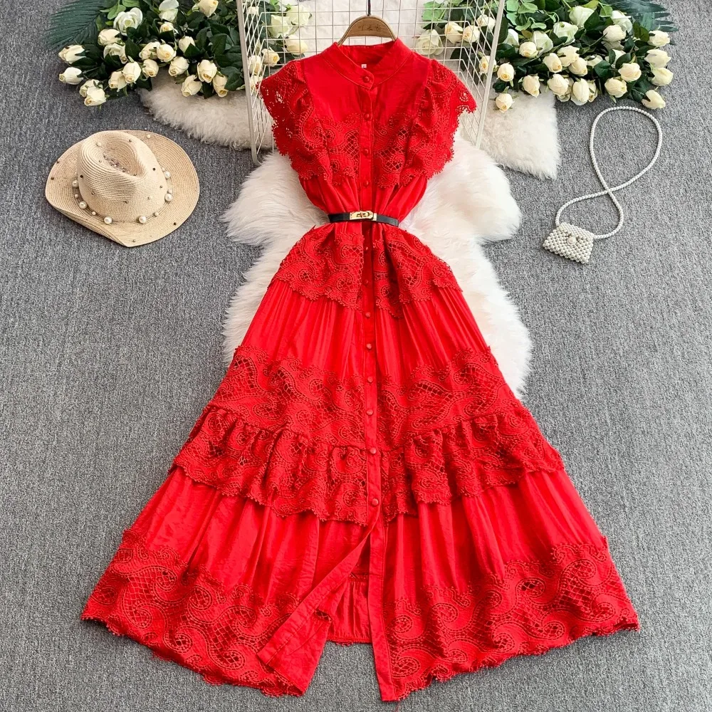 

Элегантные винтажные шикарные кружевные платья без рукавов с пуговицами, тонкие французские вечерние женские уличные платья для церемоний