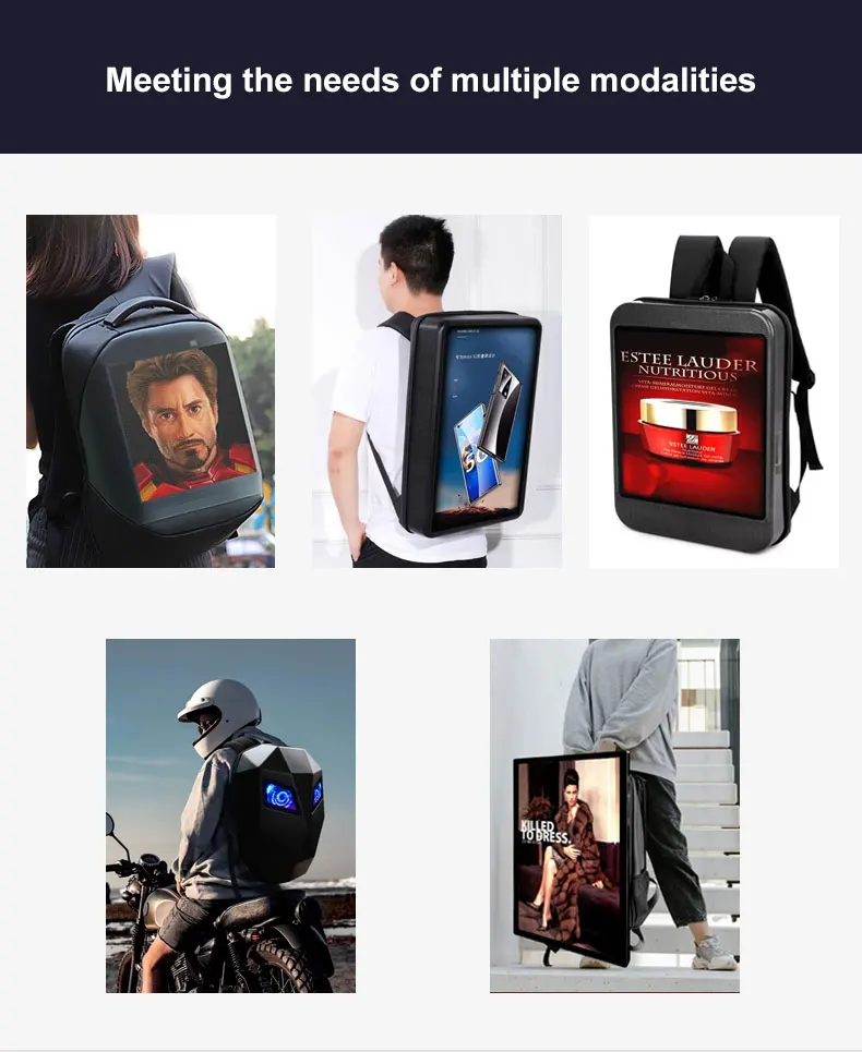 New arrival lcd backpack OEM custom logo smart led screen advertising backpack