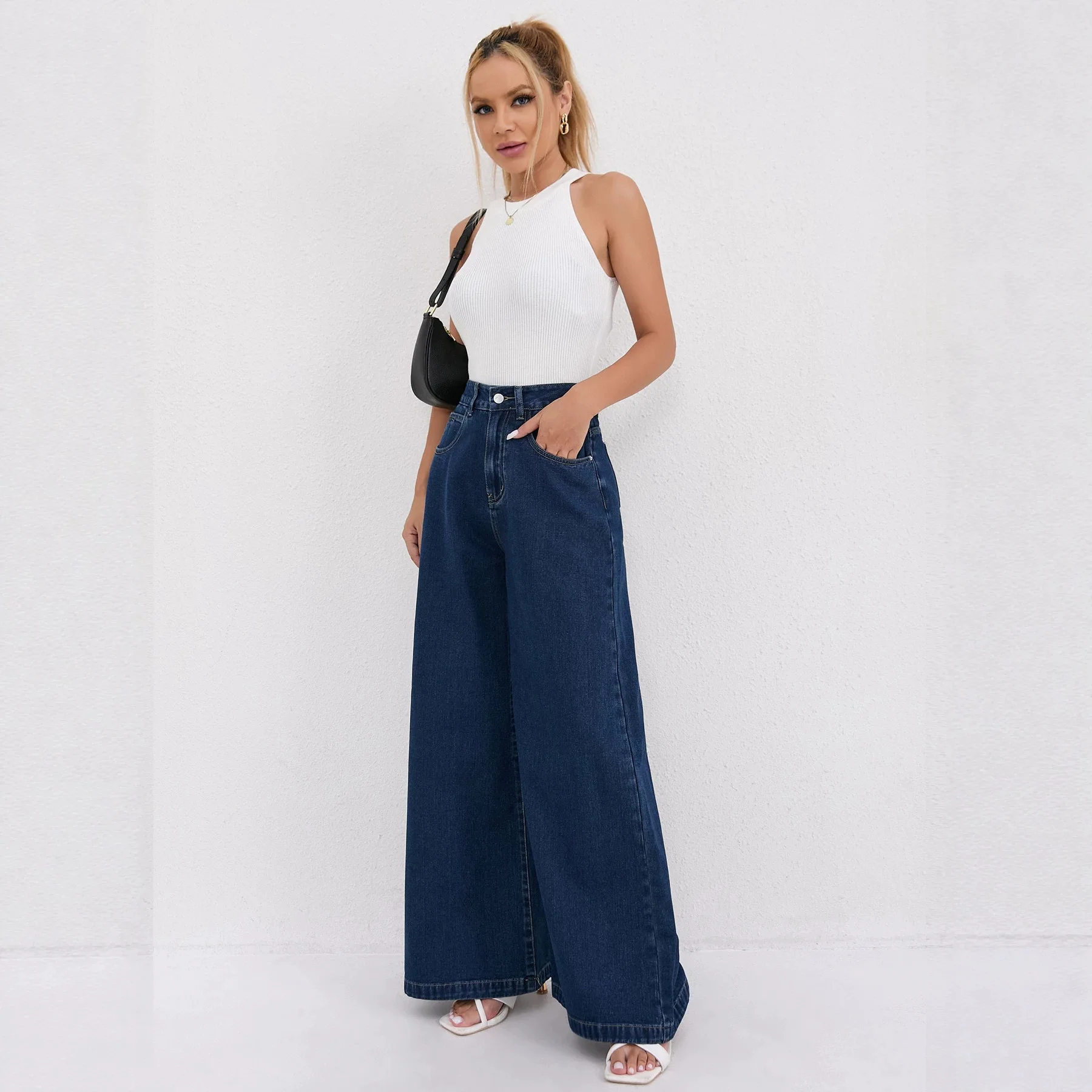 High Waist Bell Bottom Denim Jeans Fashionable Frayed Casual Long Leg Lengthening Retro Style Women's Premium Quality Jeans