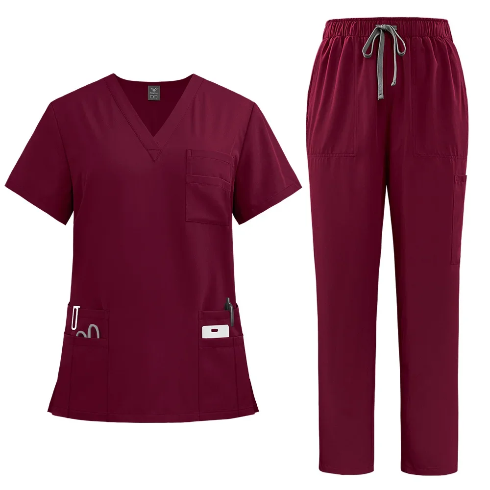 Women Medical Uniforms Slim Fit Scrubs Sets Tops Straight Pant Nurses Accesssories Dental Clinic Beauty Salon Workwear Clothes