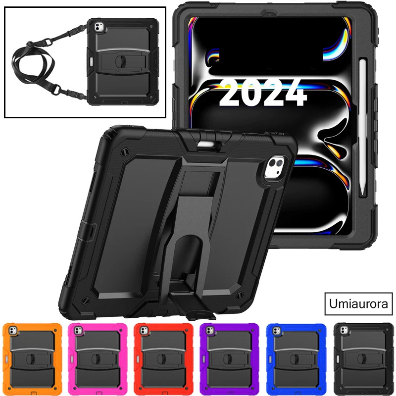 

For IPad Mini 8.3" A17 Pro 11 12.9 13 inch M2 M3 M4 M5 Air 10.9 Shockproof PC Tablet Case Stand Strap Pencil Holder Rugged Funda