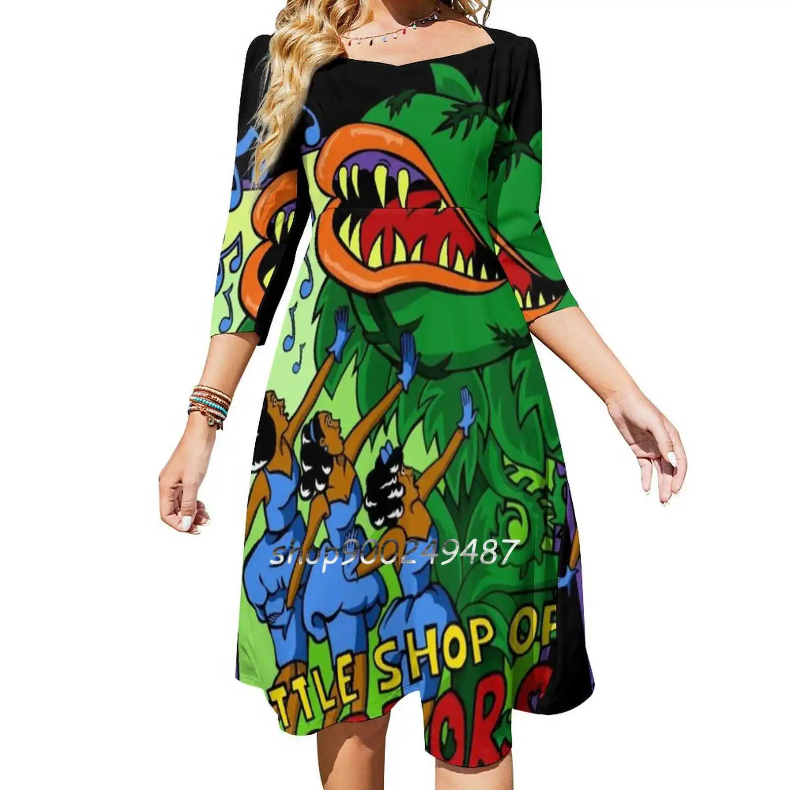 

Little Shop Of Horrors Square Neck Dress Cute Loose Print Dresses Elegant Beach Party Dress Little Shop Of Horrors Alan Menken