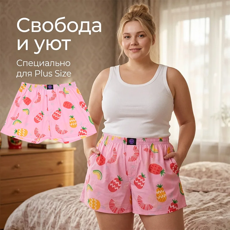 Women's Aro Pants Pure Cotton Pink Pineapple Relaxed Boxer Shorts Soft Breathable No Quick Dry Summer Staycation Home