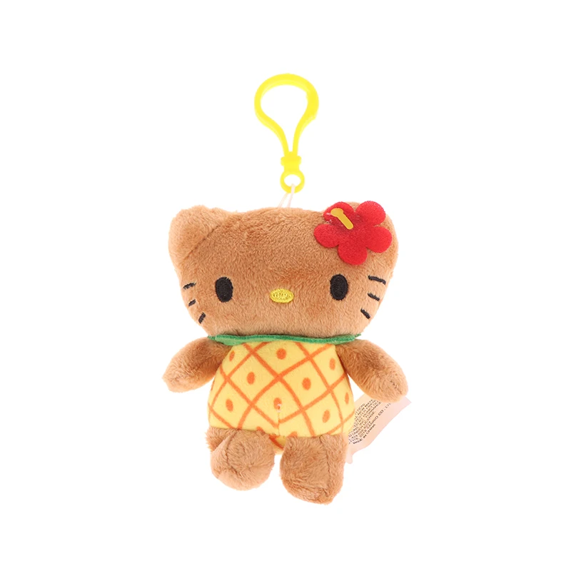 Sanrio Hawaii Series Hello Kitty Dark Skin Plush Stuffed Key Chain Cartoon Plush Doll Bikini Pineapple Pendant Cute Toy