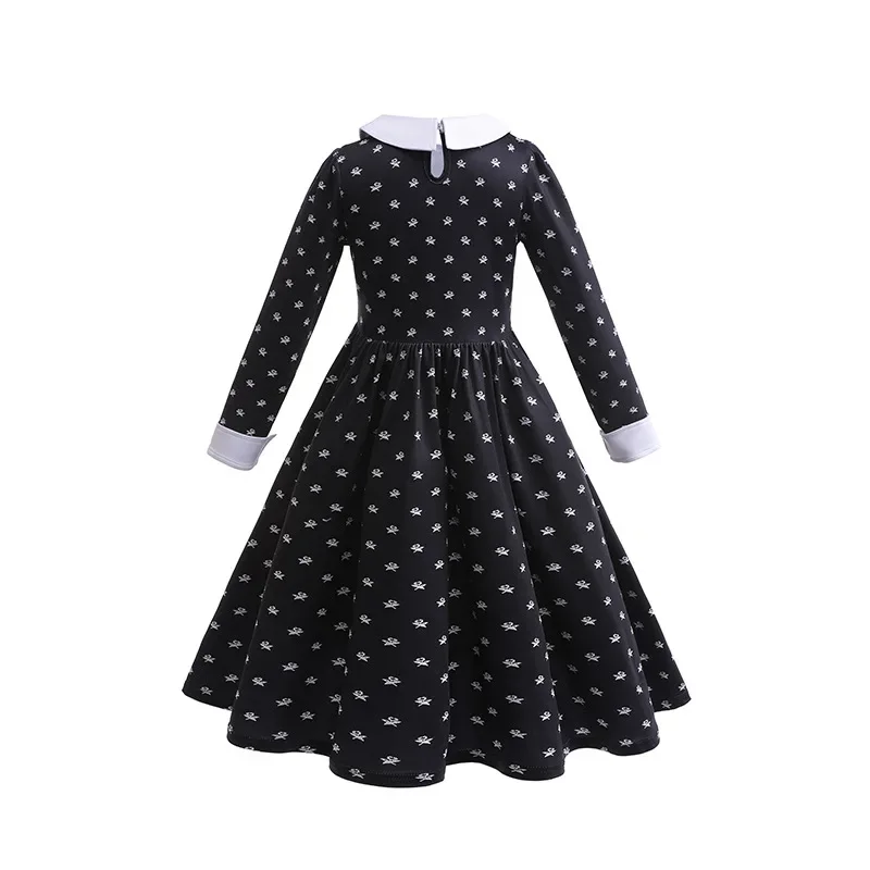 Girl Wednesday Addams Dress Children Peter Pan Collar Cosplay Costume Kids Halloween Easter Fantasy Carnival Flared Skater Dress