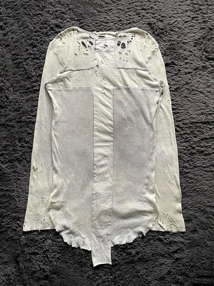 LGB visual pioneer rock series retro old ripped cross splicing gothic long-sleeved top T-shirt
