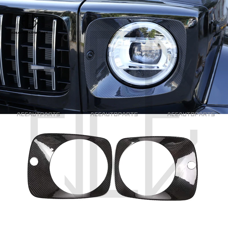 For Mercedes-Benz G-Class W463 G63 2019-2022 Carbon Fiber Car Headlight Panel Decoration Frame Sticker Auto Accessories