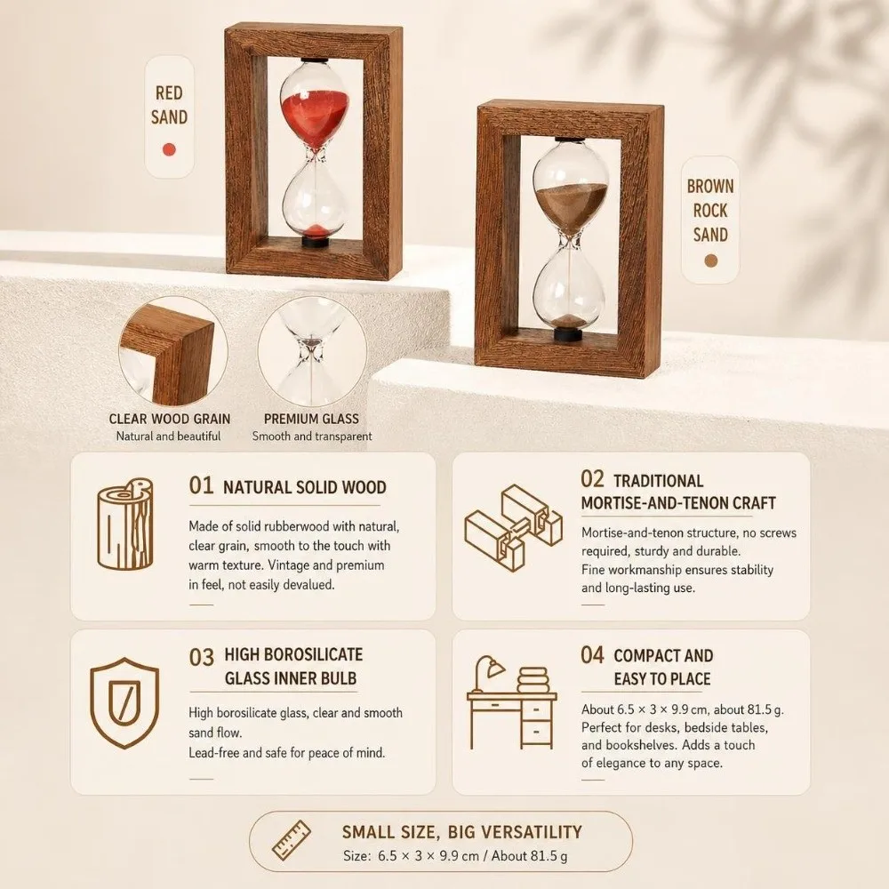 3/5 Minutes Wooden Hourglass Creative Decorative Sand Clock Timer Portable Sandglass Hourglass Mini Desktop Decoration