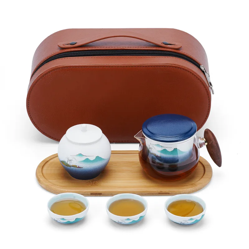 

Portable high-end ceramic tea set for travel or corporate anniversaries, handmade