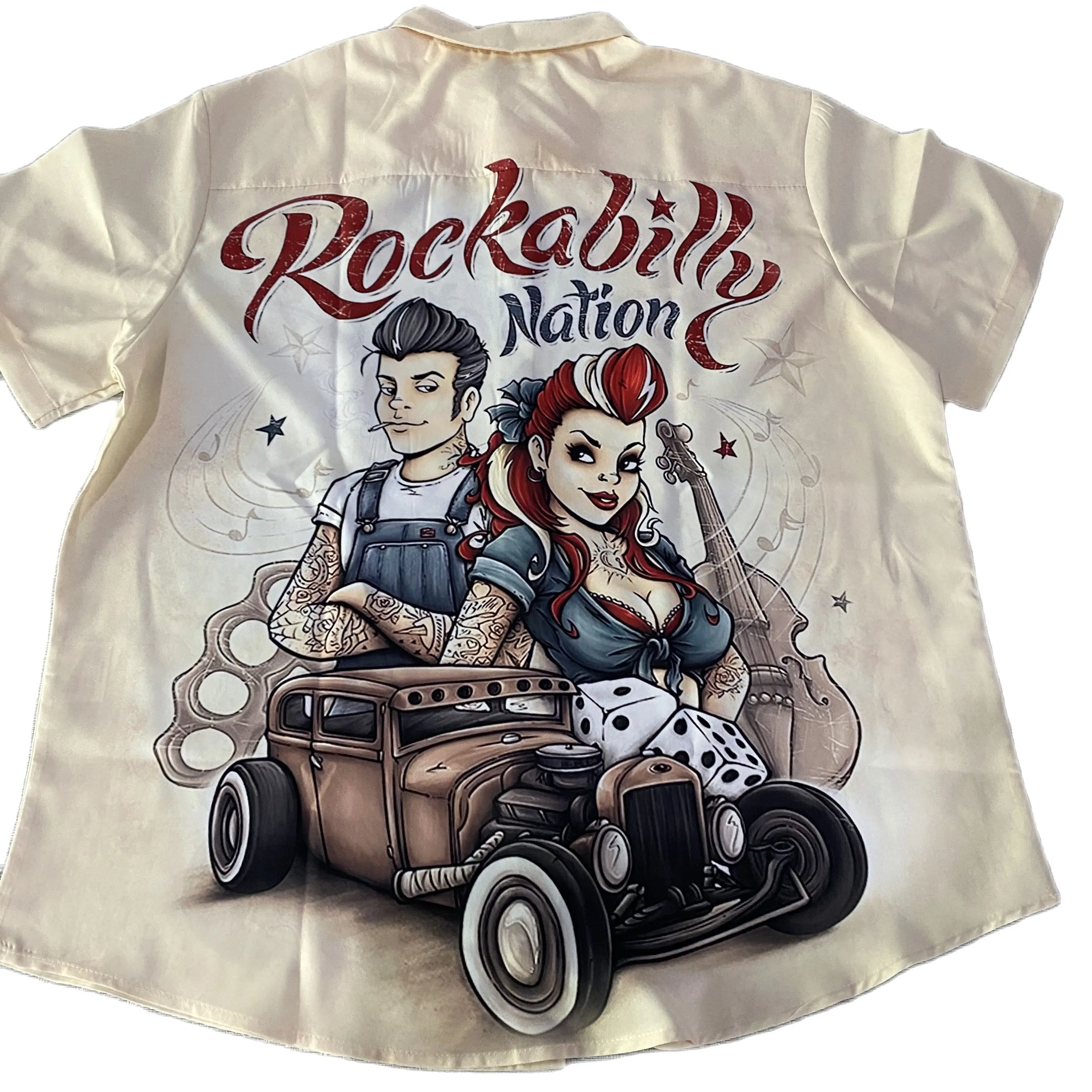 Shirts For Men 3d Vintage Fashion Violin Rocker Printed Rockabilly Hawaiian Shirt Short Sleeve Top Homme Harajuku Ropa Hombre