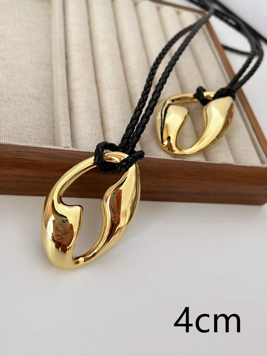 HANGZHI New Gold Color Hollow Long Waist Chain Metal Woven Knotted Leather Rope Sweater Chain Necklace Jewelry for Women