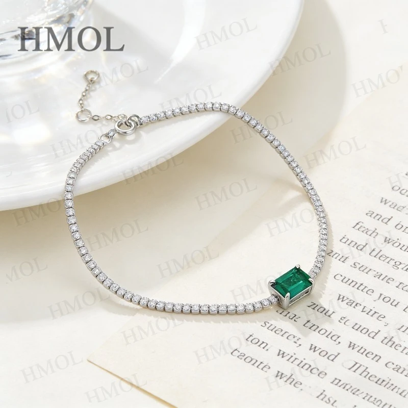 Columbia Emerald Ruby Sapphire EmeraldCut Bracelet White Gold Lab Grown Gemstone Line Bracelet Fine Jewelry Wedding Gift for Her