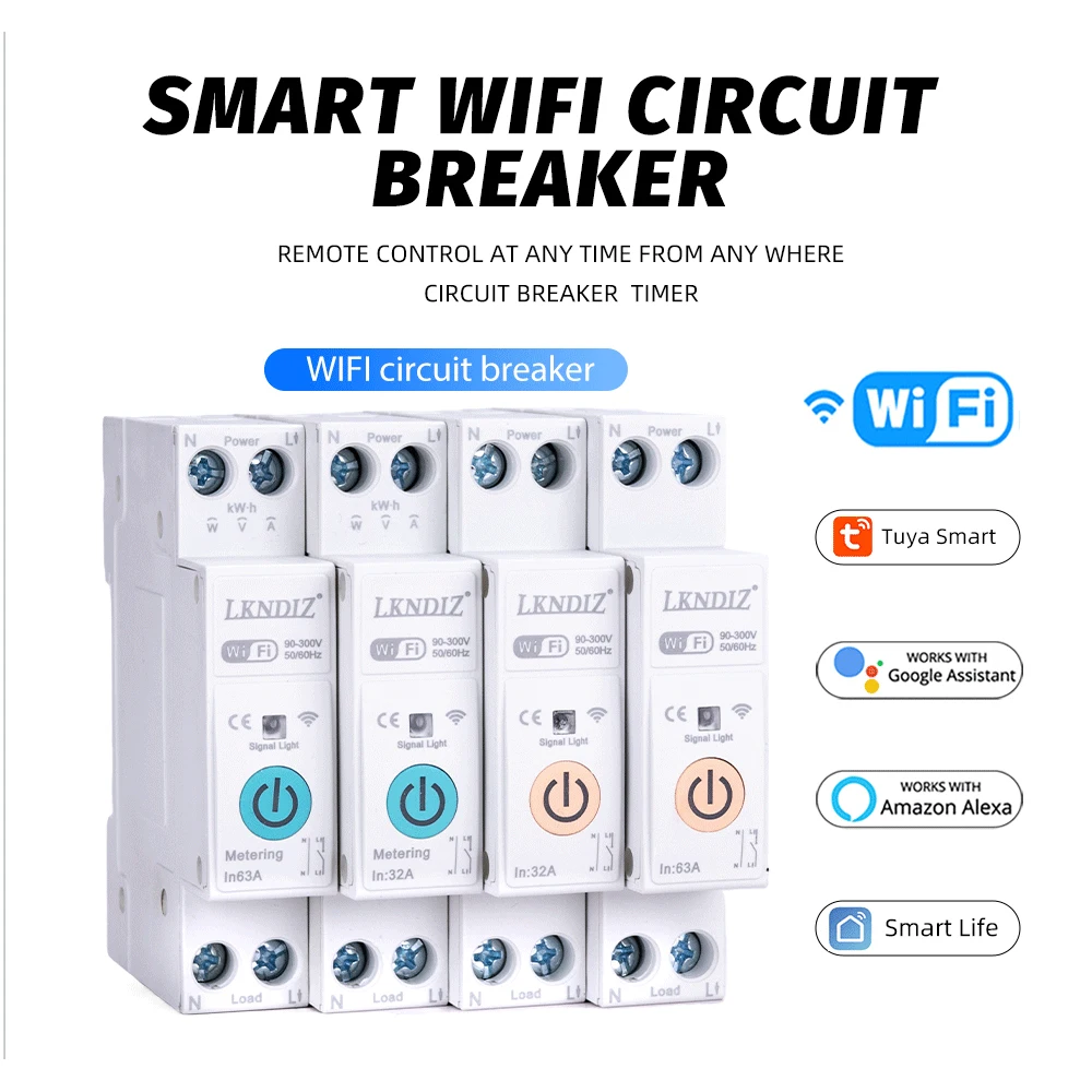 

WIFI TUYA Smart Circuit Breaker With Metering 63A Wireless Remote Control Switch by APP Voltage Kwh Meter Time Relay Loop Timing