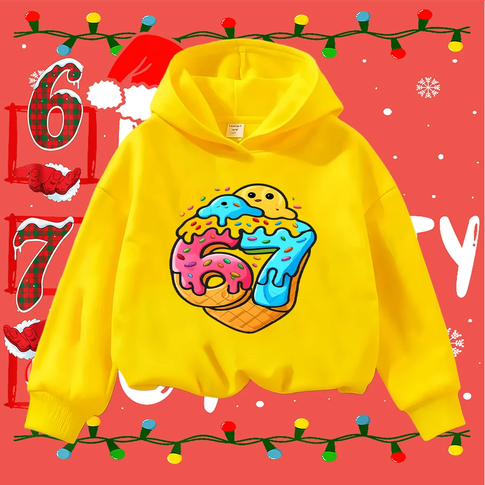 Sudadera navideña para niños con estampado de helado de 67 donuts, jersey informal festivo para niños y niñas