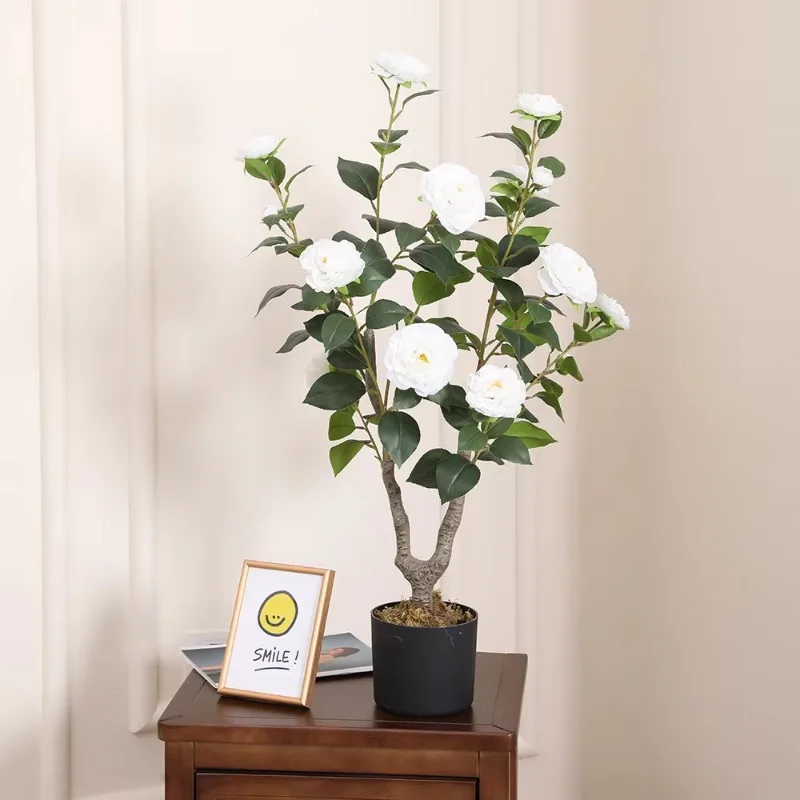 

Artificial potted plants wholesale high quality simulation plastic white camellia indoor and outdoor decoration