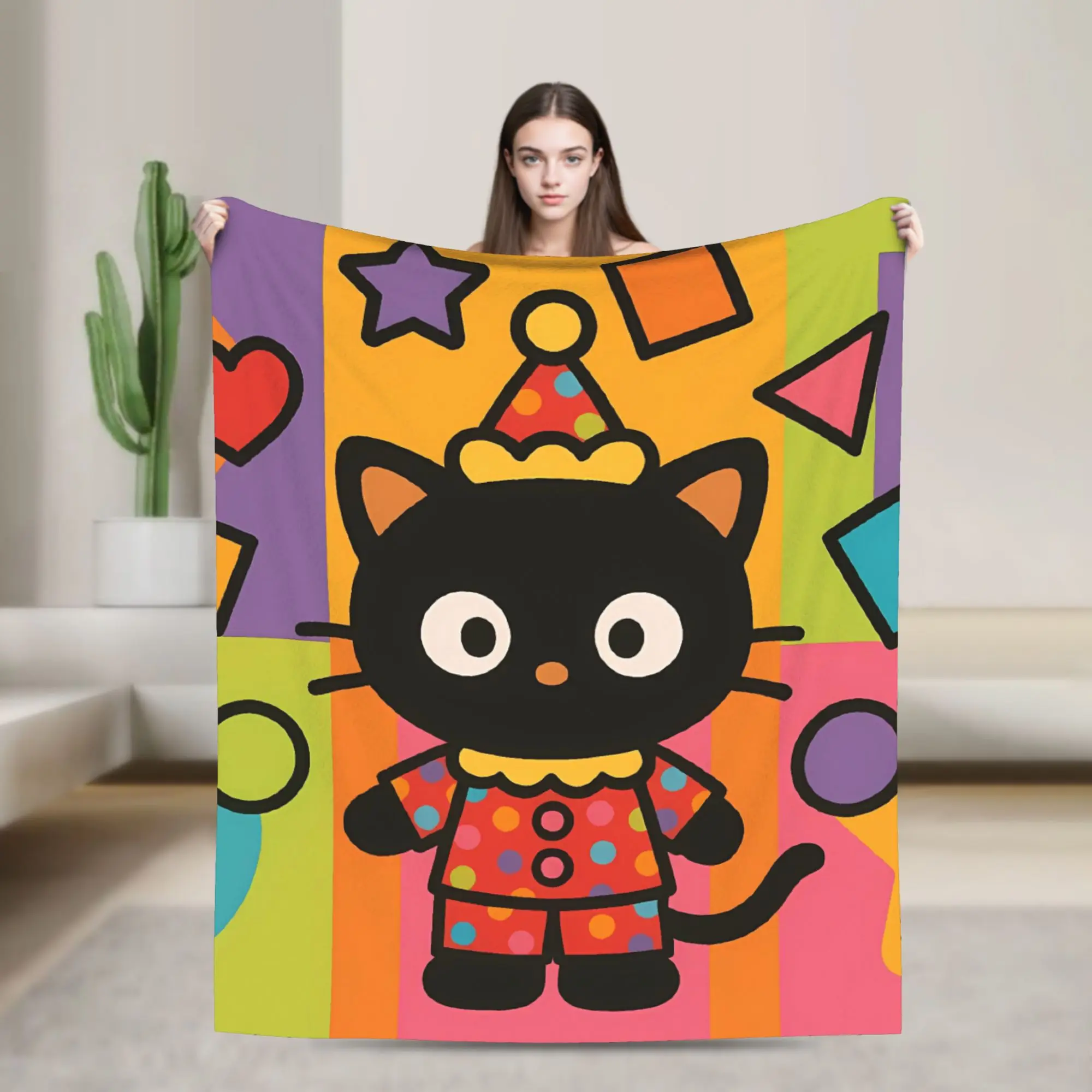 Manta de chocolates para niños, ropa de cama de felpa suave y cálida con diseño de gato negro, colcha de franela para sala de estar