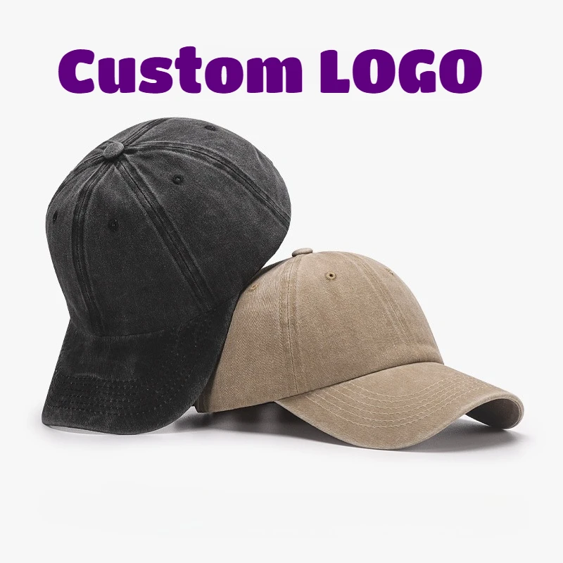 

Custom Logo Baseball Cap Women Outdoor Soft Top Black Hat Summer Men's Washed Cotton Cap