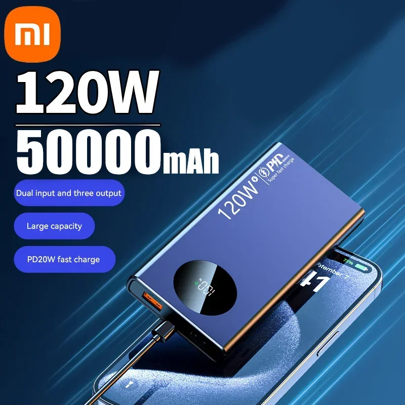 

Xiaomi 120W 50000mAh High Capacity Power Bank Fast Charging Powerbank Portable Battery Charger For iPhone Samsung Huawei NEW