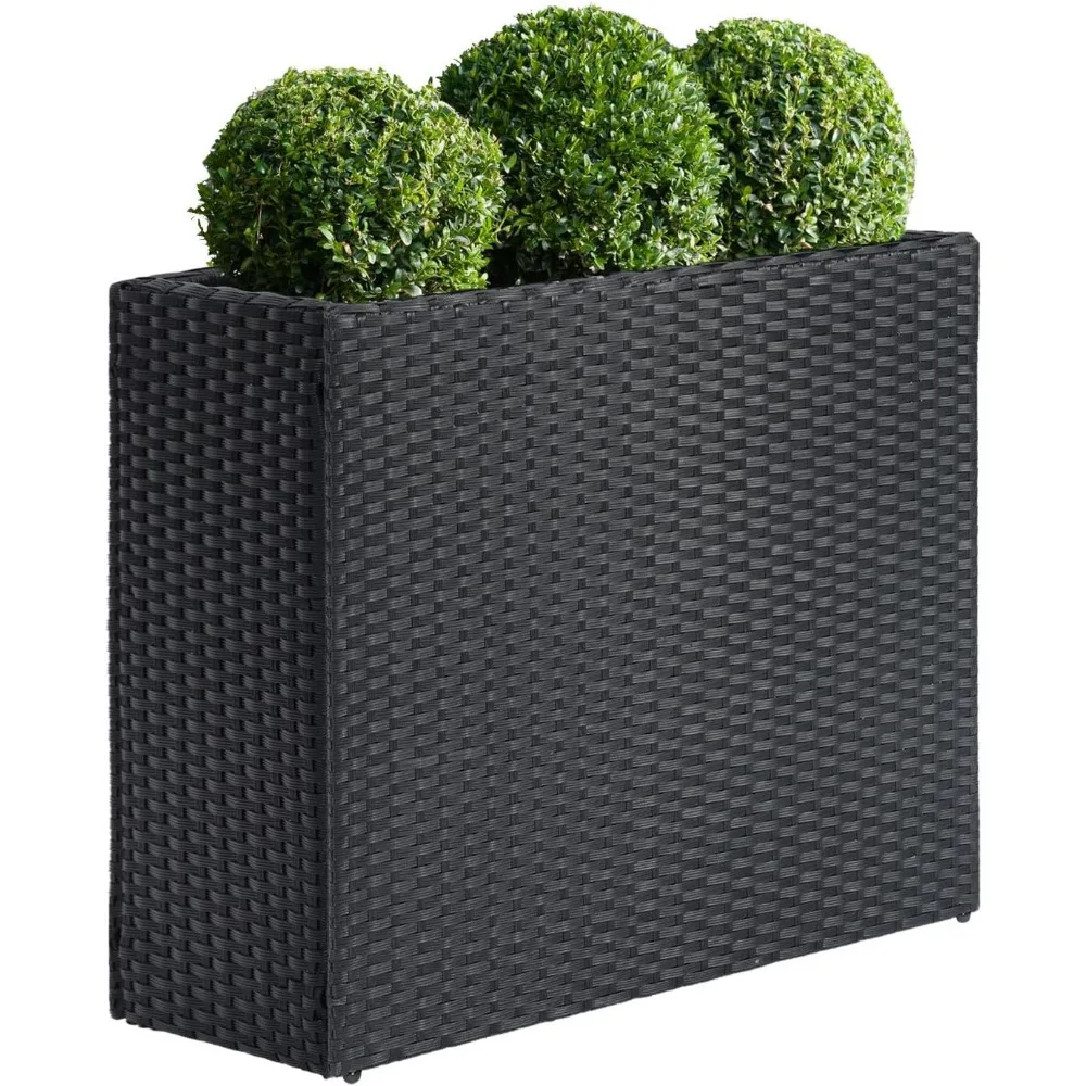

Tall Rectangular Planter with Removable Liner, All-Weather PE Rattan Large Modern Planters Indoor Outdoor Flower Plant
