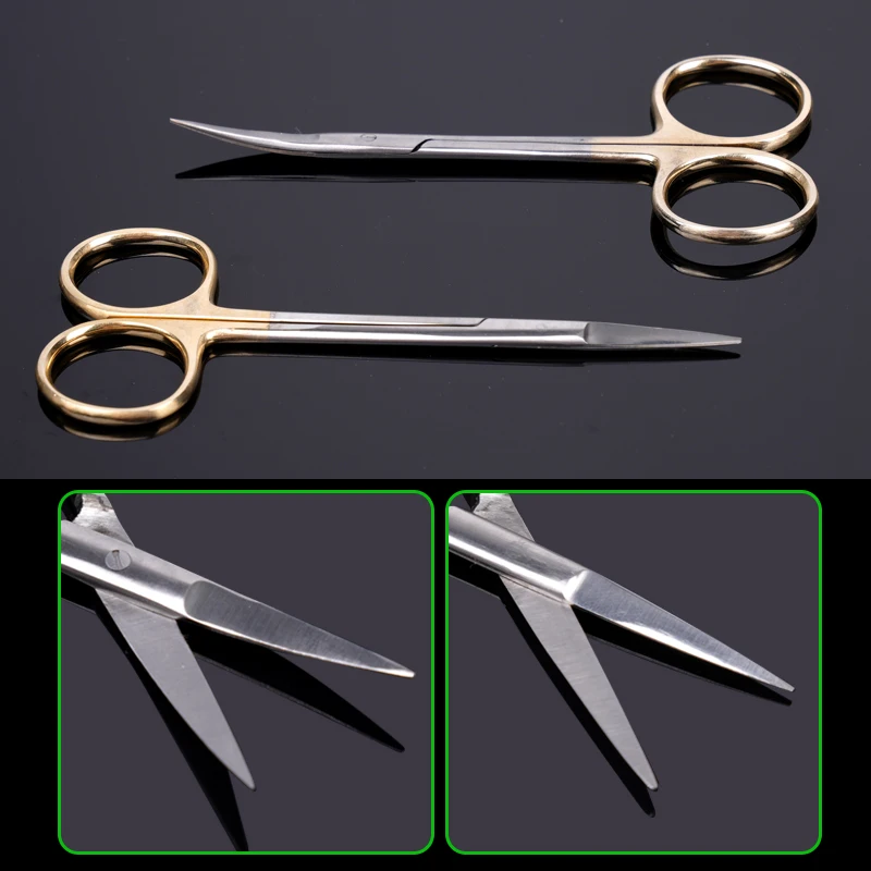 

1pc Stainless Steel Dental Surgical Scissors Straight/Curved Tip Gold Plated Handle Dentist Tools Dentistry Lab Instrument