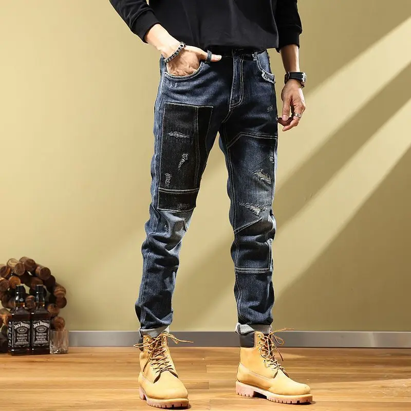 

Broken Trousers Tapered Man Cowboy Pants with Holes Torn Ripped Jeans for Men Cotton Grunge Y2k Trend 2025 Y 2k Vintage Regular
