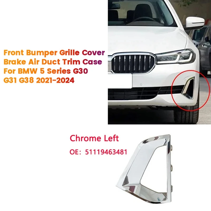 Bumper Grille Cover 51119463481 For BMW 5 Series G38 G30 G31 2021-2024 Air Duct Brake Case Chrome Trim Frame