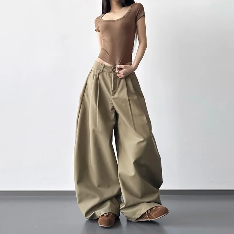 

2026 Summer New Fashion Lazy Style High Waist Wide Leg Pants Women's Loose Khaki Casual Pants Drape West Pants