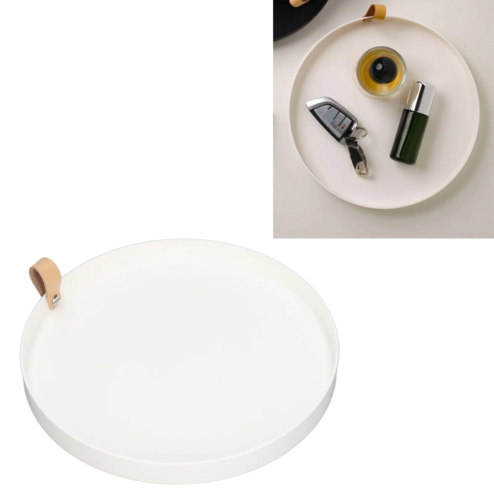 Jewelry Dish White Round Simple Style Waterproof ABS Elegant Multifunction Vanity Tray For Jewelry Perfume Vanity