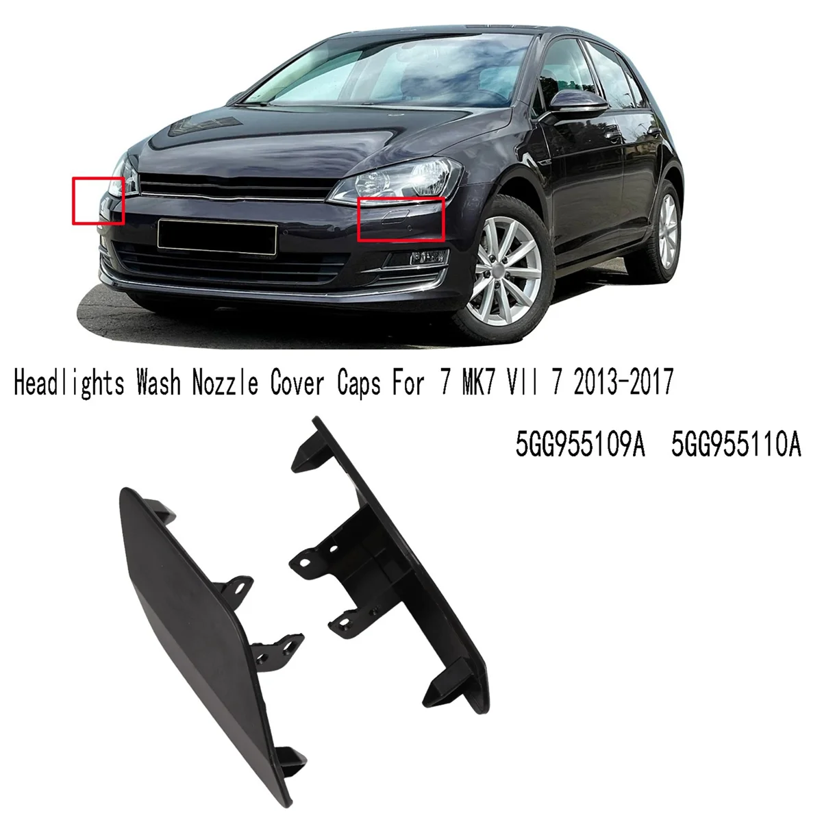 2X Front Panel Headlights Wash Nozzle Cover Caps for VW Golf Golf 7 MK7 VII 7 2013-2017 5GG955109A 5GG955110A