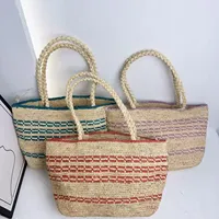Retro Striped Woven Ladies Handbag Versatile Fashionable Large Capacity Lefei Grass Handheld Bag Neutral Minimalist Style
