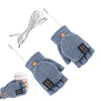 Fingerless Knitted Heating Gloves USB Convertible Gloves For Women With Button Fingerless Electric Convertible Knitted Mitten