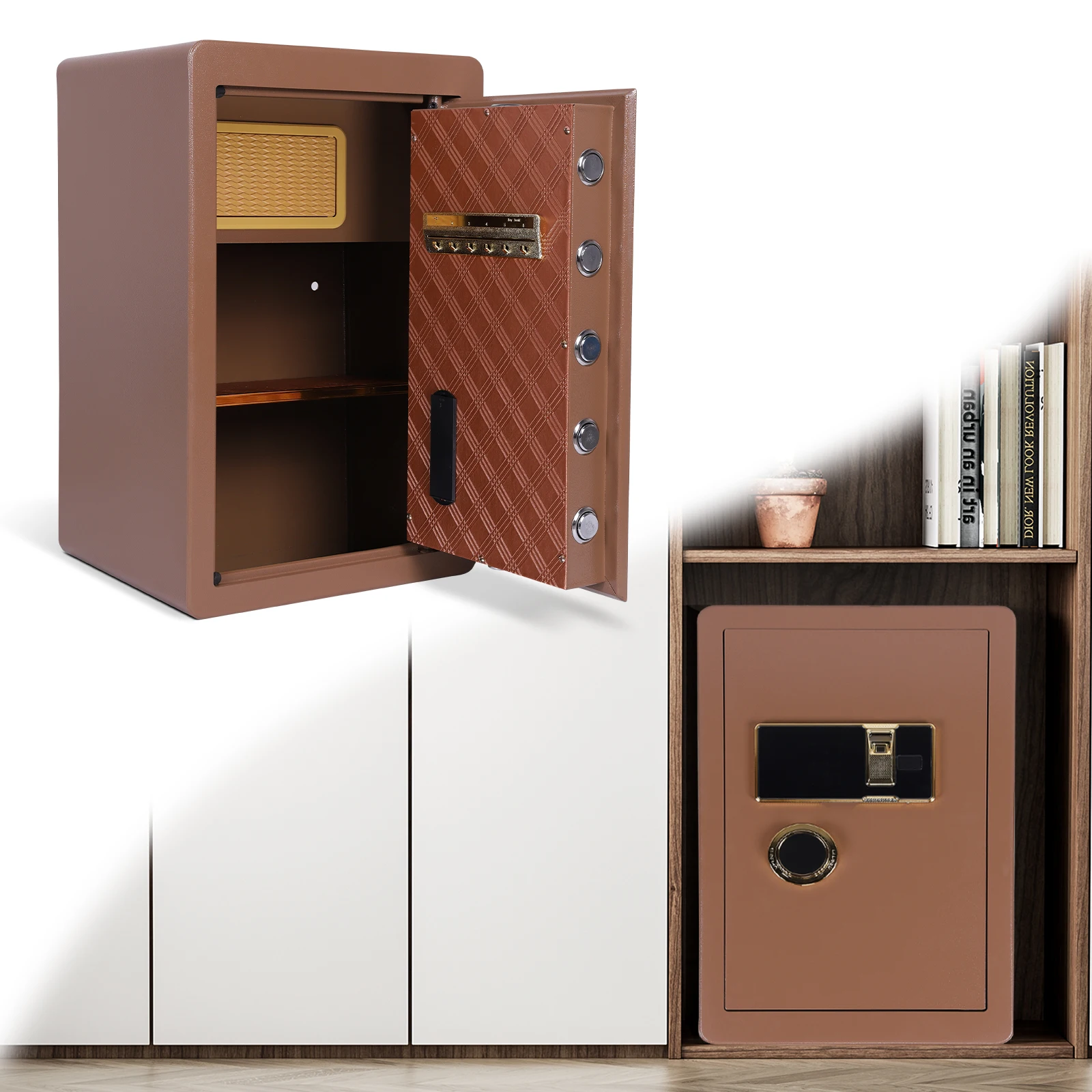 ตู้เซฟนิรภัยระบบไบโอเมตริกซ์ขนาด 2.75 นิ้ว พร้อมระบบแจ้งเตือนอัจฉริยะและโหมดปิดเสียง ตู้เซฟดิจิทัลสำหรับบ้าน ขนาด 60 ซม. สำหรับเก็บเงิน ปืน เครื่องประดับ เอกสาร และของมีค่าภายในบ้าน