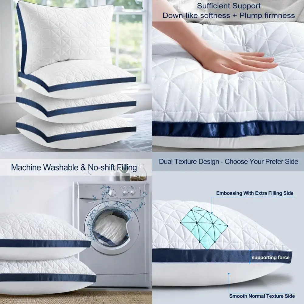 

Cooling Luxury King Size Pillow Set - 4 Pack Sleep Support Pillows with Breathable Down Alternative Gusset