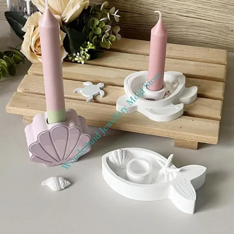 

H7EB Oceanics Themed Silicone Mould Set 3Pcs Candles Holder Making Shell Turtles Fish Shapes Easy Clean Reusable Crafting Tool