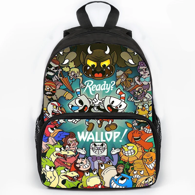 

Cuphead Mugman School Bags 16inch Lightweight Child Backpack Girls Boys Orthopedic Kids Book Bags Primary School Mochilas Gift