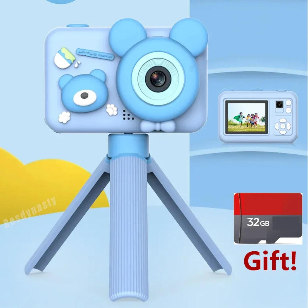 Kids Cute Digital Camera Cartoon with Tripod Micro Toy Lanyard Children Selfie Portable Toddler Video Birthday Gifts for Kid