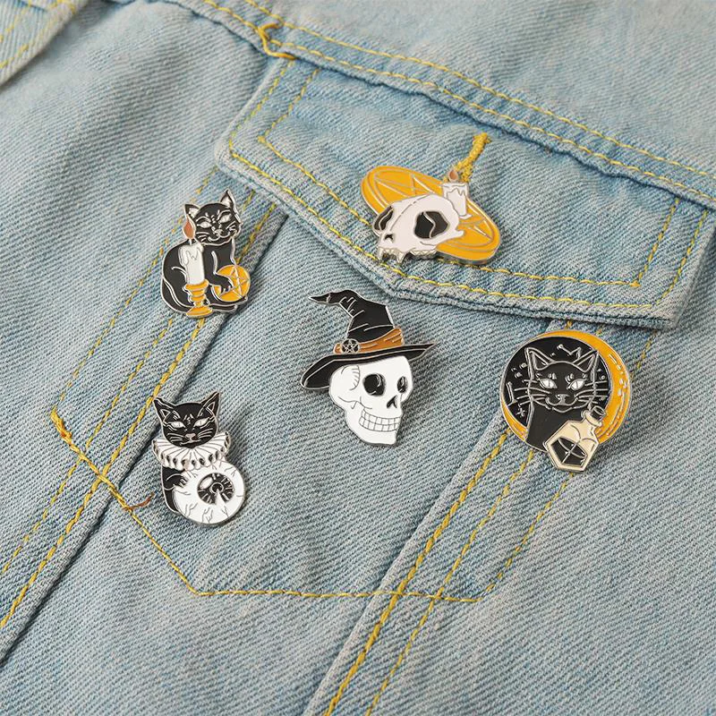 Eye Candle Pines Lapel Badges Dark Punk Gothic Jewelry Gift for Friends Cat Duke Enamel  Brooch Custom Witch Skull Skeleton