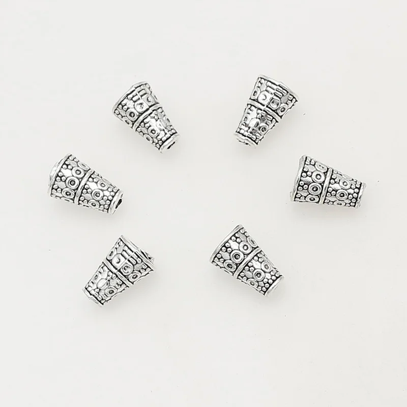 20pcs/Lot Pretty Tower Shape Tassel Cover Caps 10x7mm Antique Silver Color Metal Bead Caps Spacers End Trays DIY Jewelrys Crafts