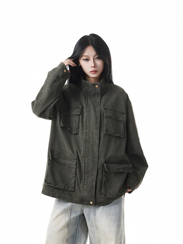 

Bla to Vibe Vintage Waed Multi-ket Workwear Jaet Loose Fit Men's Hunting Coat Youthful Spring Autumn Winter Cotton