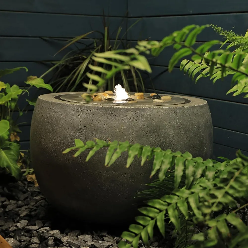 

Garden Water Fountain Outdoor Bubbler Water Feature Indoor with Lights & Pump and Pebbles Waterfall Fountains Concrete Effect fo