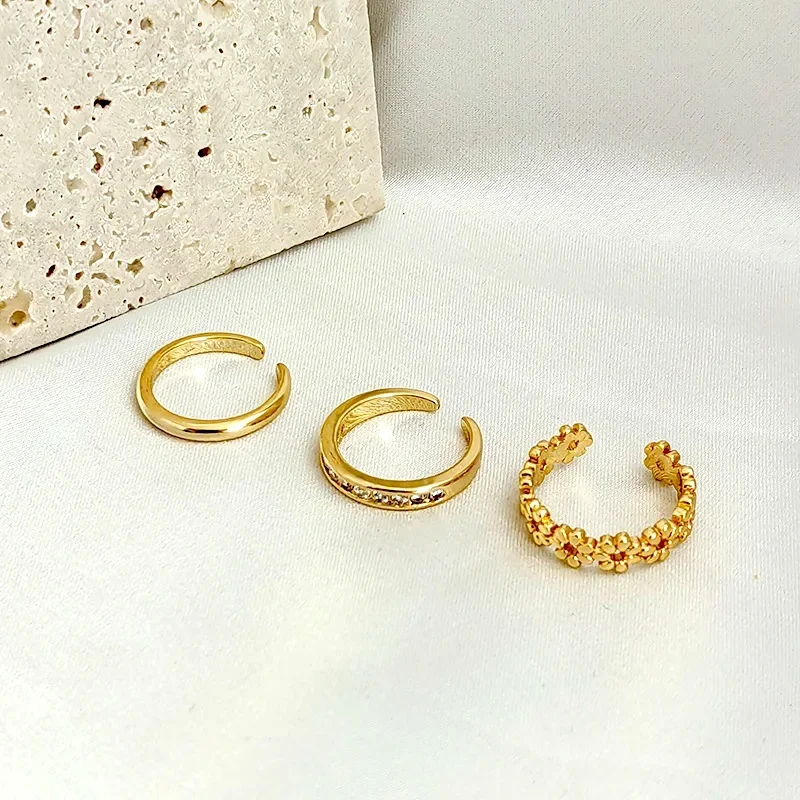 3pcs Gold Plated Dazzling Zircon Toe Ring for Women Girls Classic Adjustable Fashion Summer Beach Foot Jewelry view 3