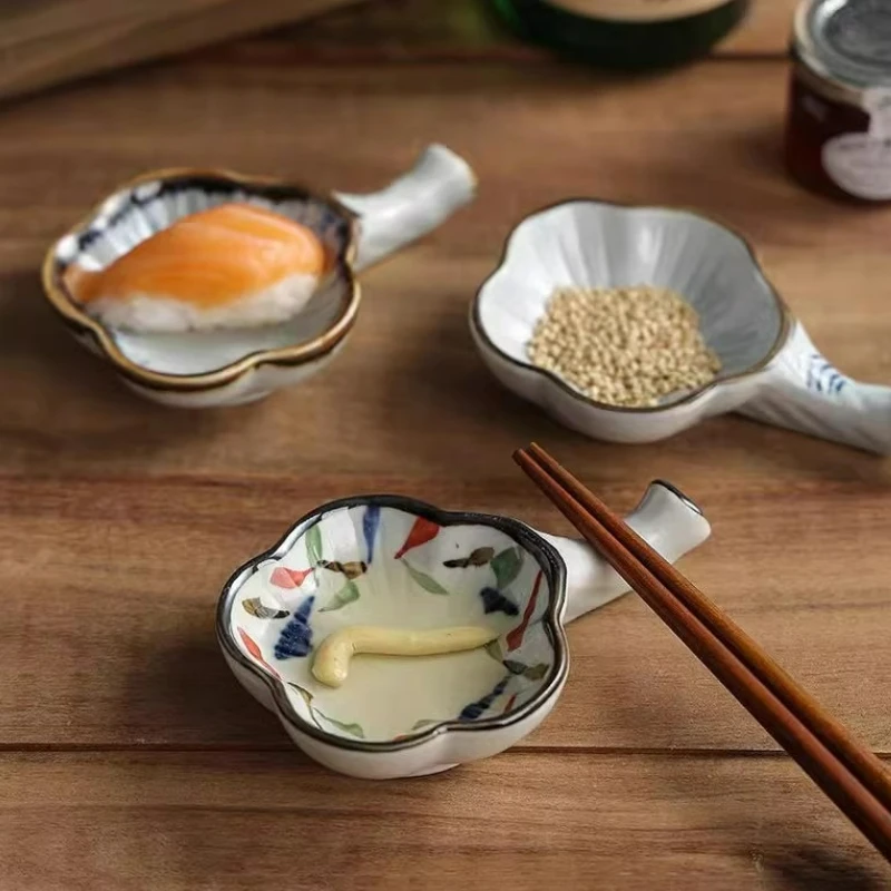 

Creative Ceramics Small Plate with Handle Japanese Seasoning Plate Tableware Barbecue Hot Pot Soy Sauce Dish Seasoning Plate