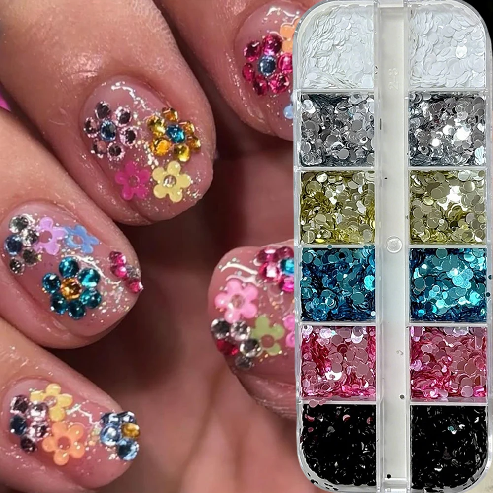 

12 Colors Round Flat Dot shape Nail Sequins Multi Size Slice Sequin Decals Manicure Paillette Charms Nail Art Stickers Decorati