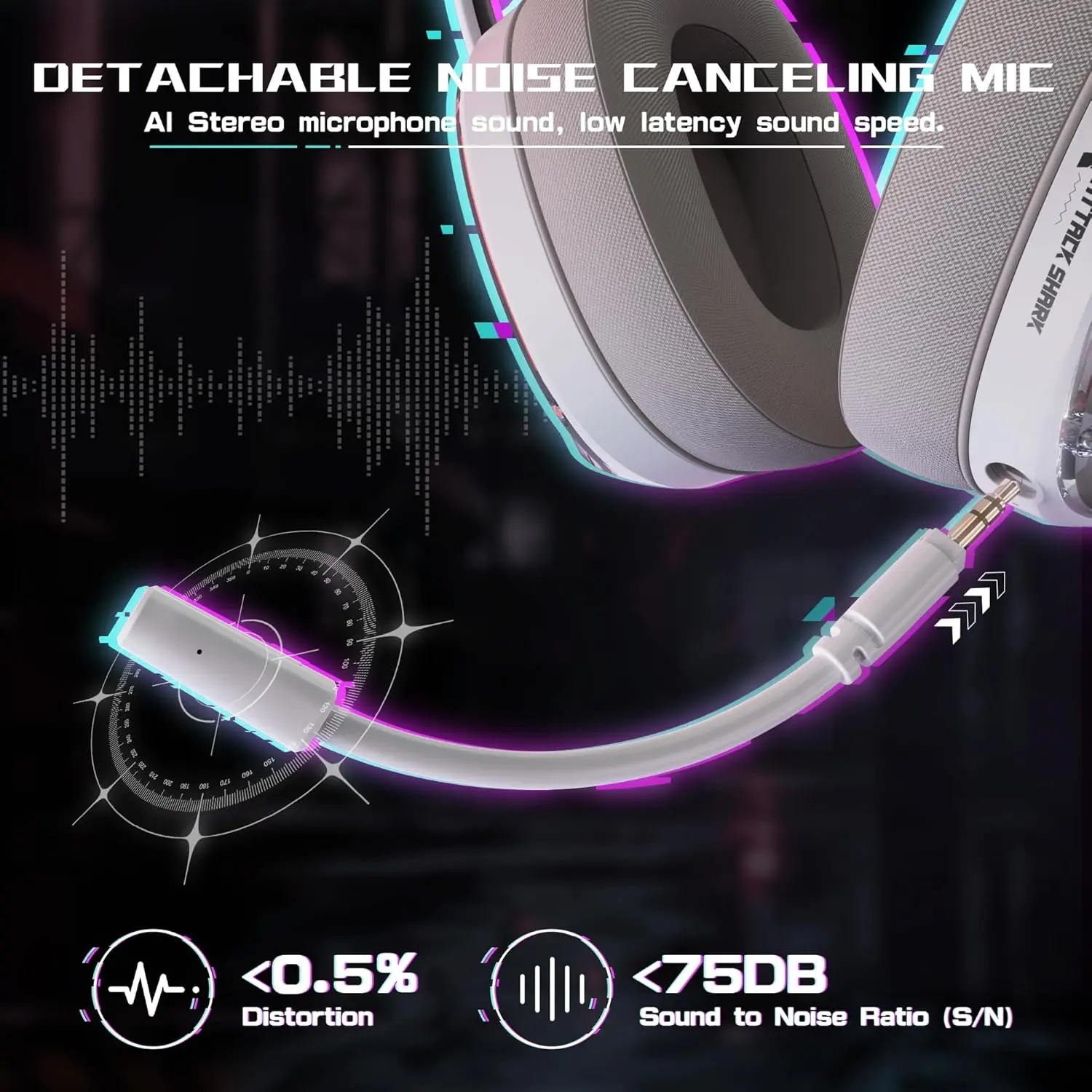 ATTACK SHARK L60 Ultra-light Gaming Headphone, 2.4G/BT/Wired Tri-mode, Wireless with Usb & Type C Receiver, Detachable Mic