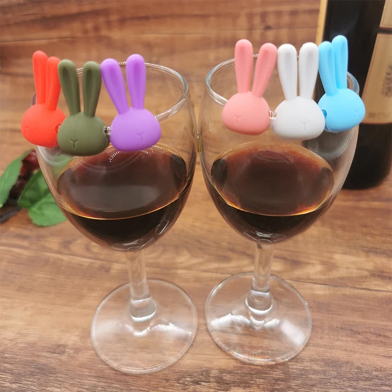 /KQM/Cartoon 3D Rabbit Ear Wine Glass Marker Glass High Legged Glass Recognizer Red Wine Champagne Glass Discriminator 6Pcs